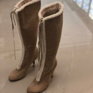👢 Vicini Leather Beige heel boot- Sz 6-6.5
